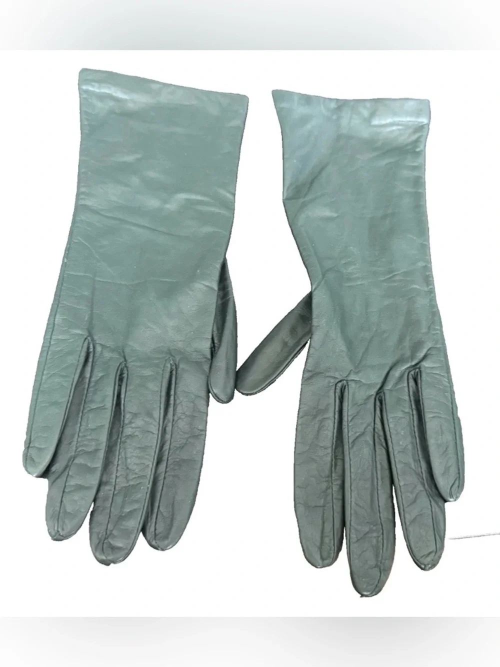 Vintage Bechamel Leather Silk Gloves Size 7 1/2 M Green
